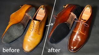 Subtitled | Reviving worn leather shoes | Shoe repair and dyeing | Before and after