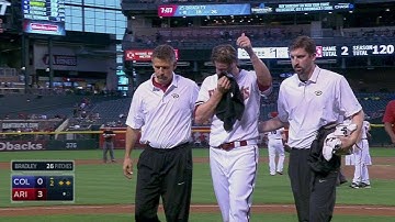 COL@ARI: Bradley exits after getting hit with liner