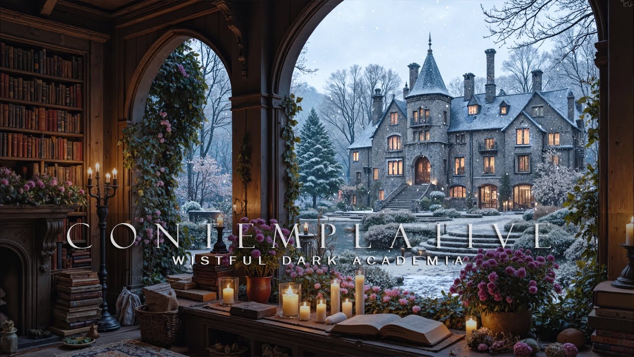 Between Bookshelves and Falling Light | Dark Academia Ambience