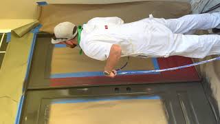 Spraying All Surface Enamel by @sherwin-williams in “Sealskin” High Gloss