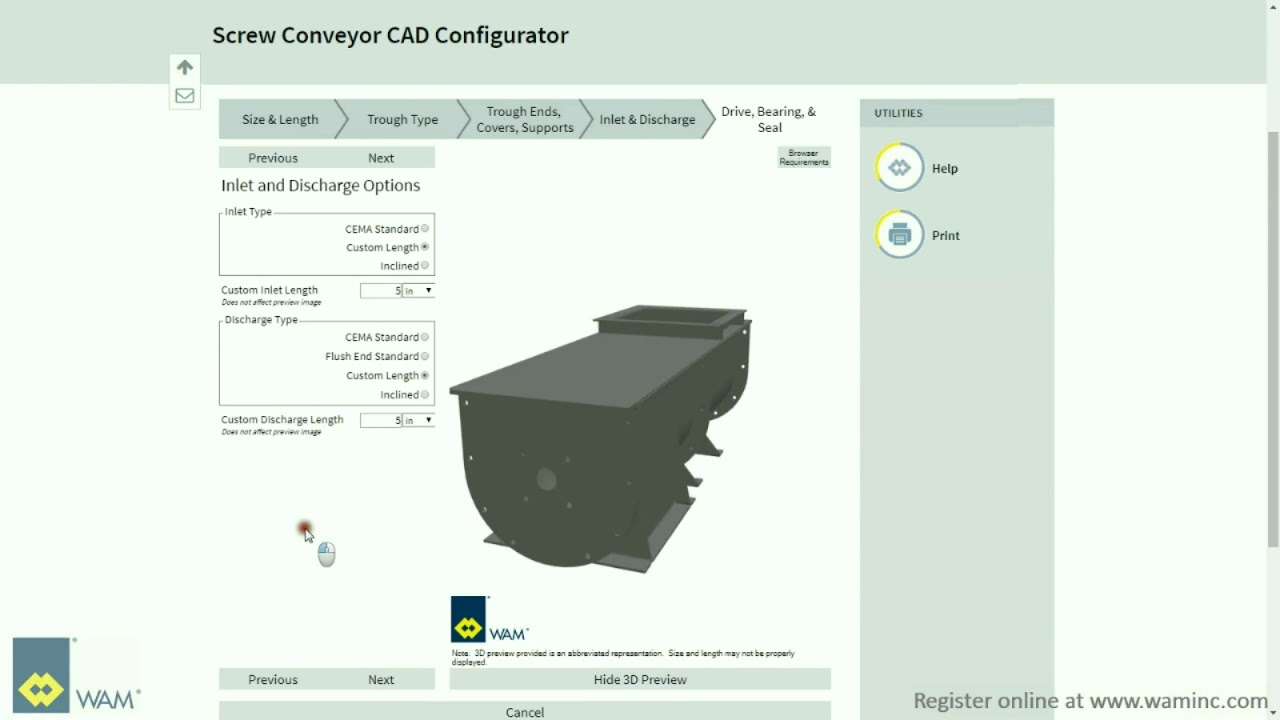 Cema Screw Conveyor Cad Configurator Instructions By Wam Inc
