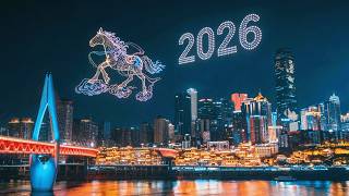 2026 Chinese New Year，Incredible Over 10,000 Drones Light Show In Cyberpunk\u00268D Magic City ChongQing