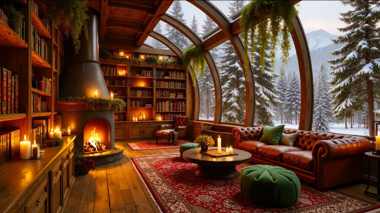 Smooth Library Jazz at Cozy Coffee Shop Ambience ☕ Soft Jazz Piano & Winter Ambience for Work, Focus