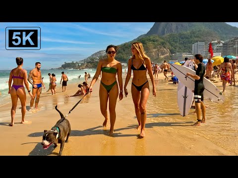 5K ⁶⁰ LEBLON PLAJI | 🇧🇷 RIO DE JANEIRO yürüyüş turunda Bikini Plajı