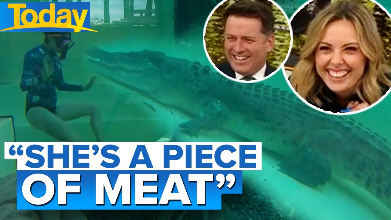Reporter trembles as she dives with saltwater crocodile | Today Show Australia