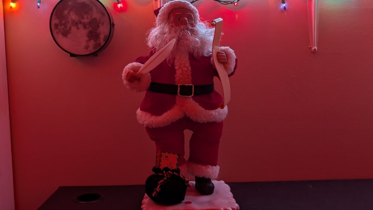 Gemmy 1998 Large Santa With List "4 Phrases" & "Deck The Halls" & "Jingle Bells"