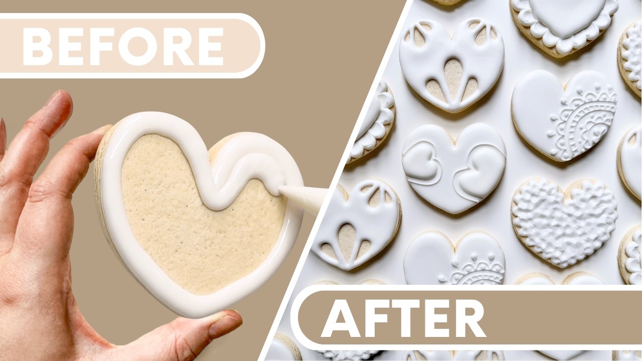 Как украсить 5 простых печеньев в форме сердечек, используя ТОЛЬКО белую глазурь ~ Увлекательное ...