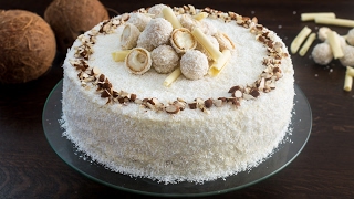 Delicate and elegant almond coconut cake (raffaello cake)- made with
an sponge cake, a white chocolate, mascarpone filling topped with...