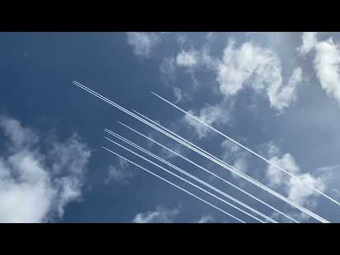 United States Air Force F15 Jets and KC Stratotanker Flying over Fife, Scotland.