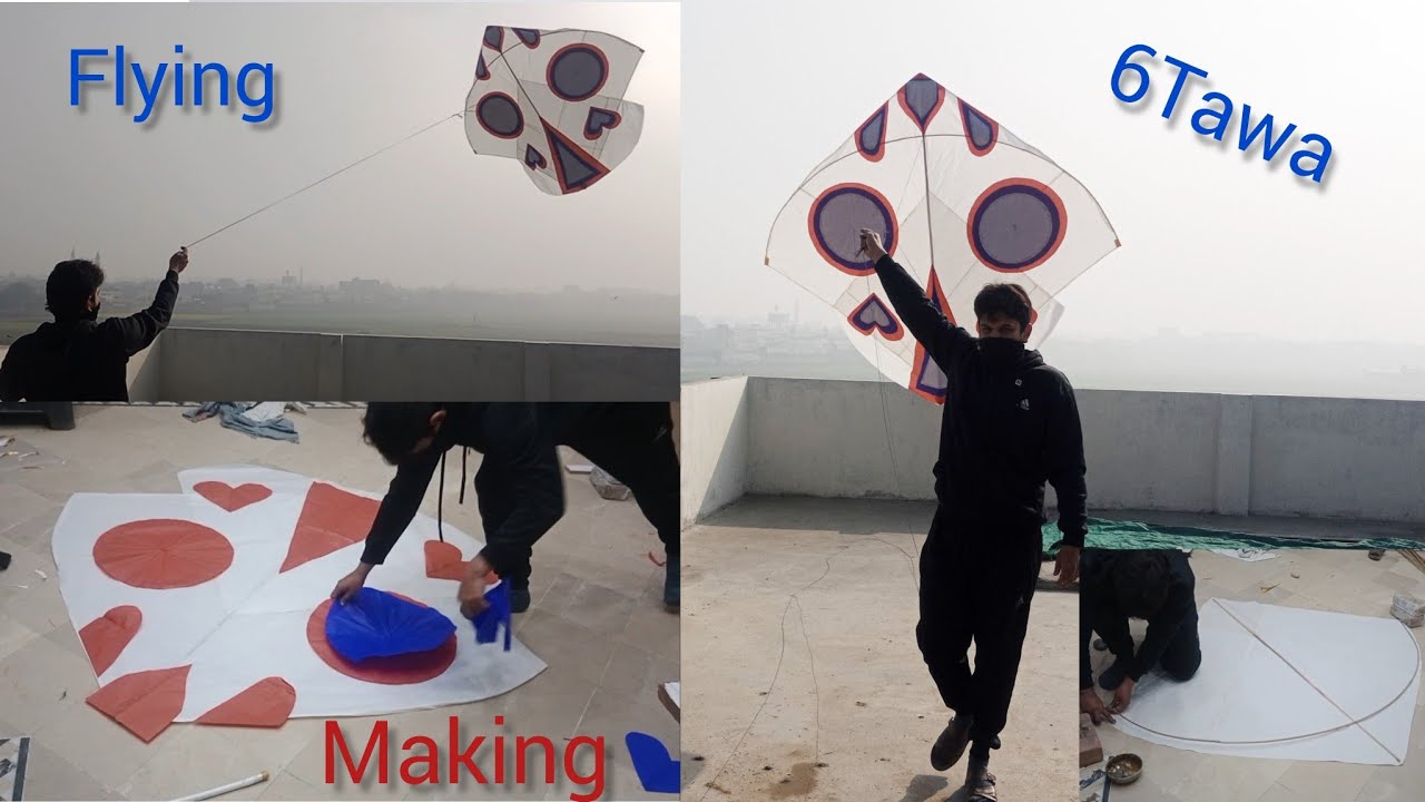 Big Kite making and flying - 6 tawa kite making at home - How to make big kite - kite crafts - diy