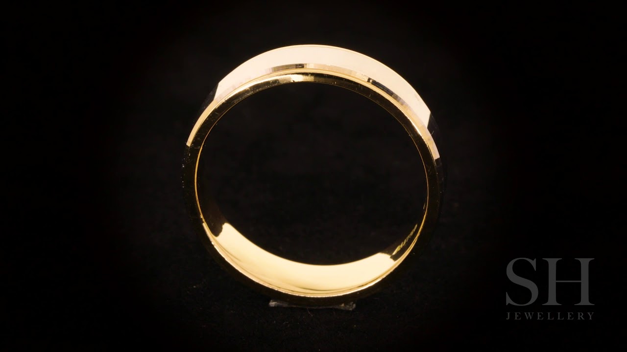 Men's two tone wedding band with central polished finish (6mm) - W0115