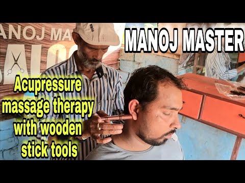 Indian Barber, Manoj Master !Acupressure massage therapy with wooden stick tools! Neck Cracking-Asmr