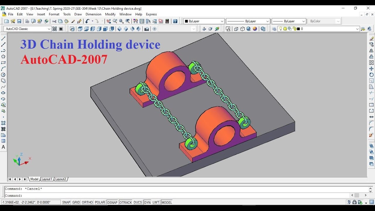 How to Draw 3D Chain Holding Device in AutoCAD-2007 | SEE-304 ...