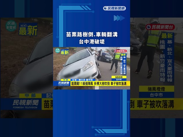 強風釀災! 苗栗路樹倒.車輛翻溝 台中港破堤｜民視新聞｜