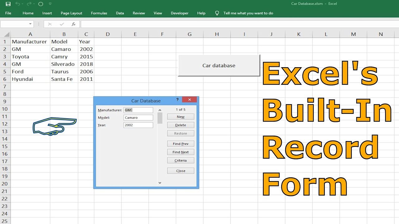 Tip #1 - Use Excel's Built In Record Form - YouTube