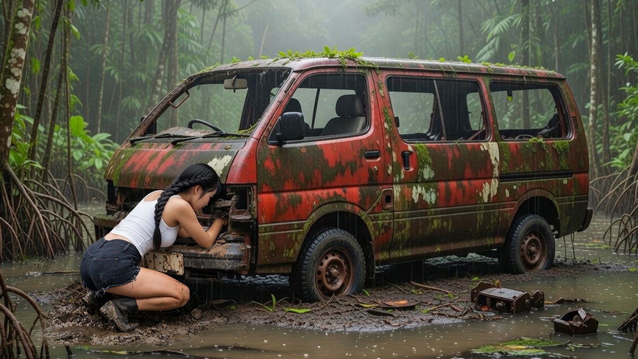 Timelapse : The Talented Girl Spent 15 Days Restored 100% 16-seater Car Salvaged from Swamp