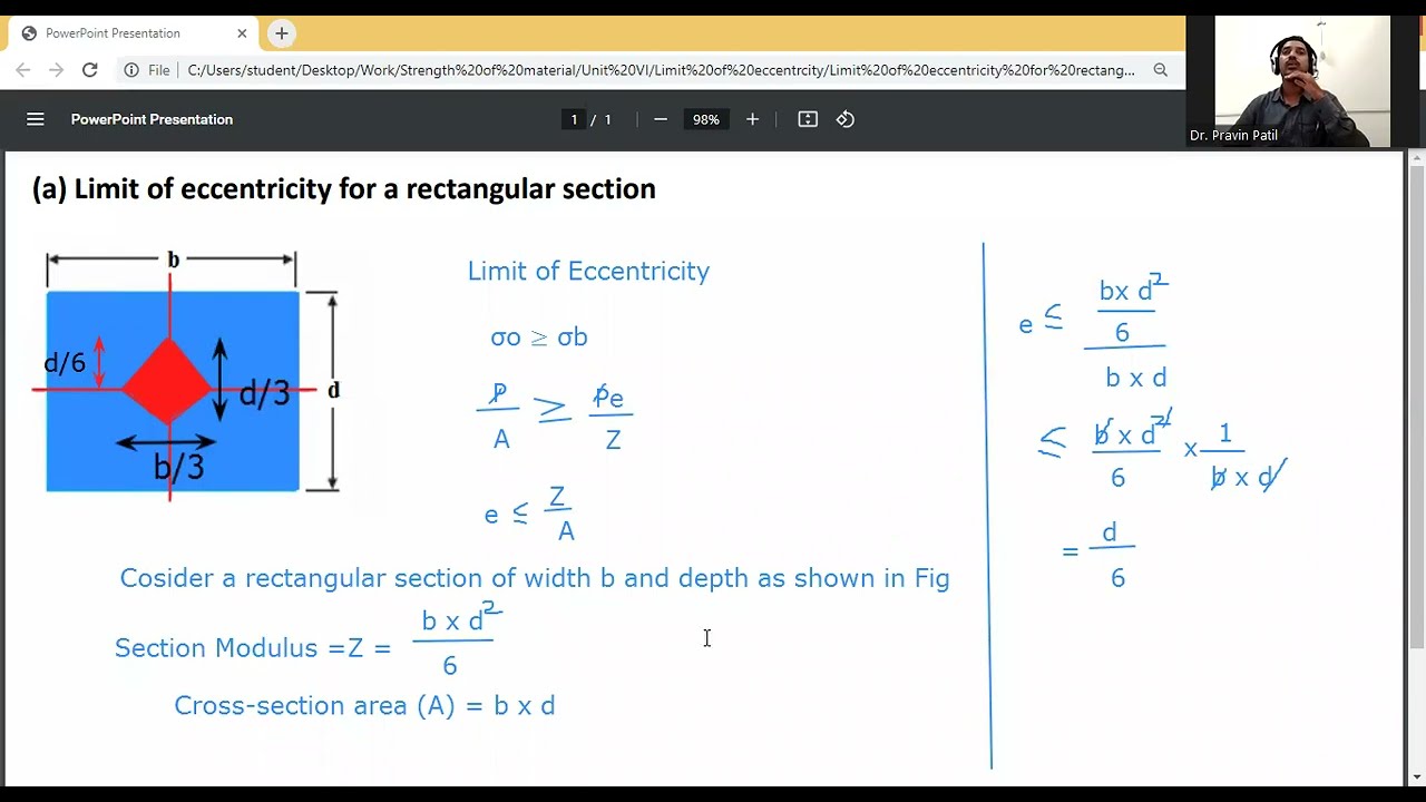 Limit of eccentricity for a rectangular section