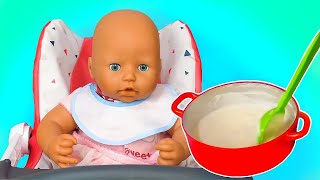 Baby Annabell doll videos. Baby doll feeding & pretend play cooking toy food for baby alive doll.