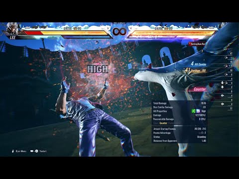 Lee Counterhit d+4,N,4,4,delayed 4 and d+2 to df+4,4 Heat Engagers New Move Properties Tekken 8 S2