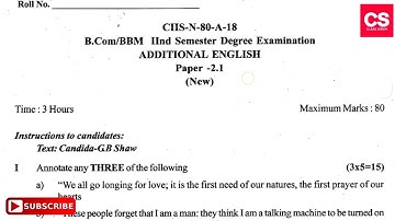 B.Com 2nd Semester Additional English (N) Degree Examination Gulbarga University Question Paper-CS