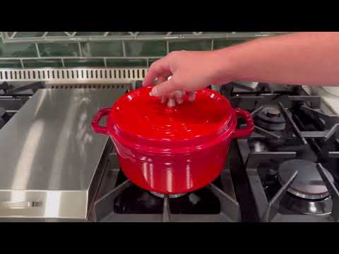 STAUB Cast Iron Dutch Oven 4 qt Round Cocotte, Made in France, Cherry Color Pops on the Holiday Tabl