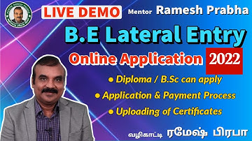 BE Lateral Entry Online Application Process 2022 LIVE DEMO | Mentor Ramesh Prabha