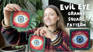 👁️ EYE CROCHET GRANNY SQUARE | step-by-step tutorial | evil eye granny square pattern