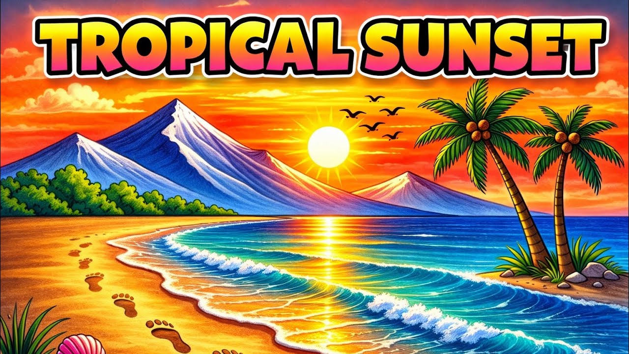 How to draw tropical sunset #coluring #drawing #doms #art #painting 
