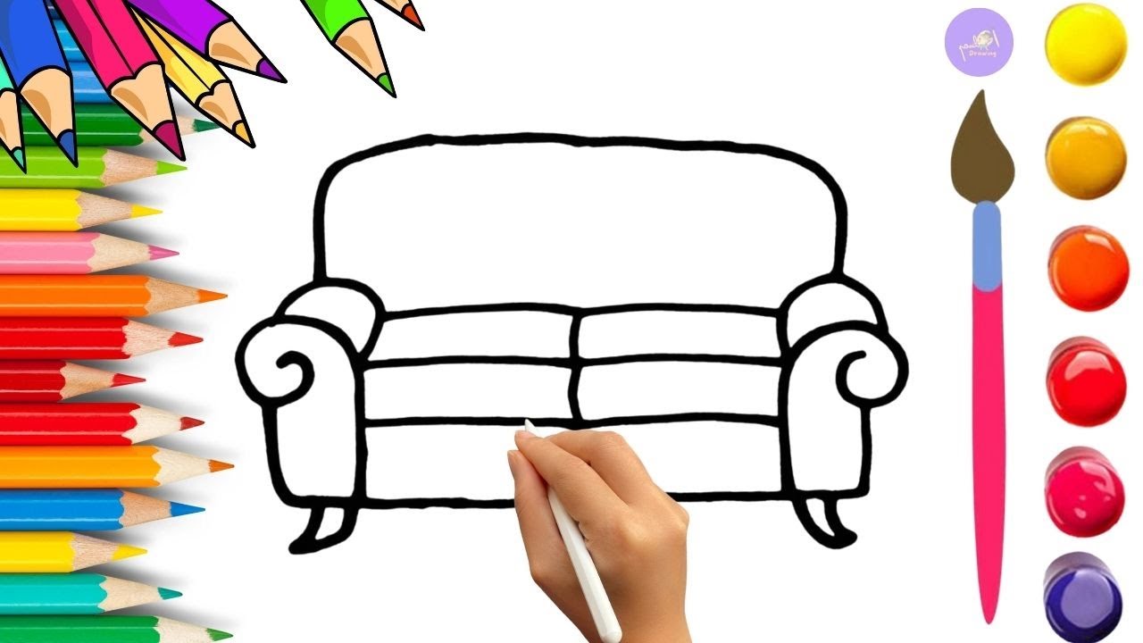 How To Draw cute Sofa Drawing, Painting & Coloring For Kids and Toddlers_🌈🎨
