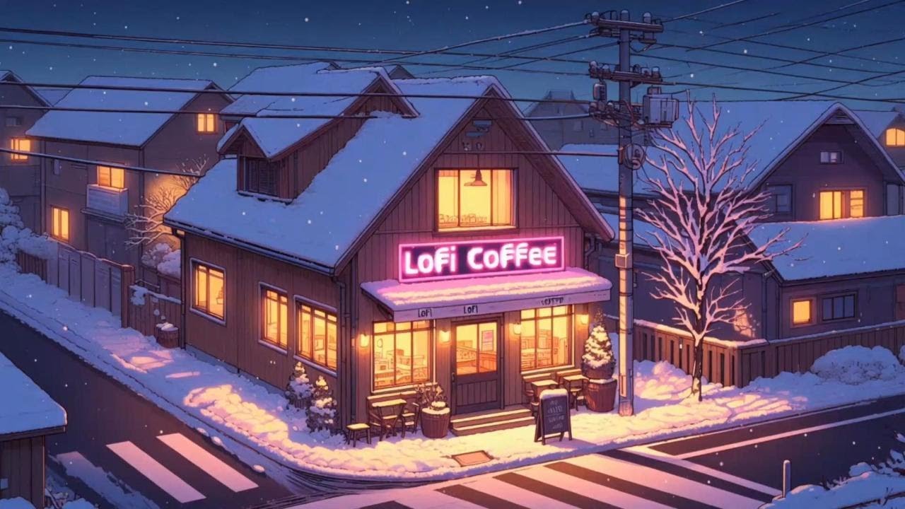 Snow Falls, Cozy Lofi Coffee Shop ❄️ Soft Lofi Music for Quiet Night & Sweet Dreams