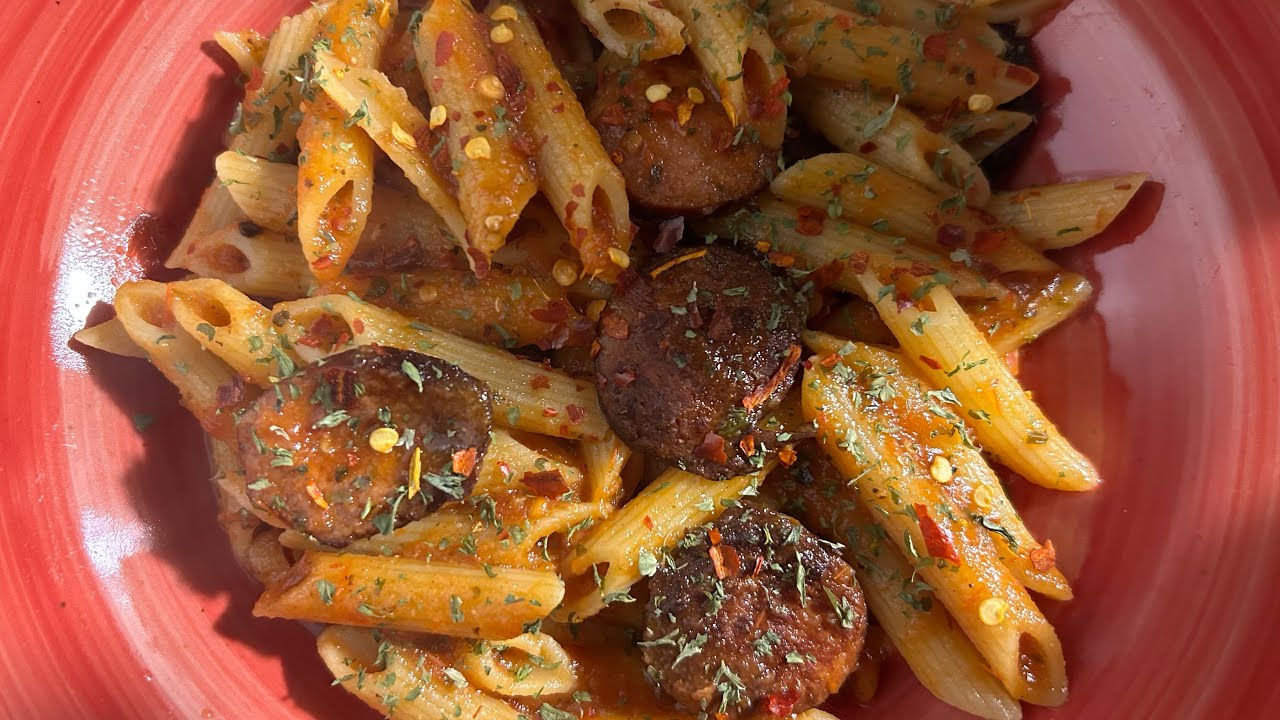 Penne pasta kielbasa Video recorded no sound 😩 pennepasta eatwithme