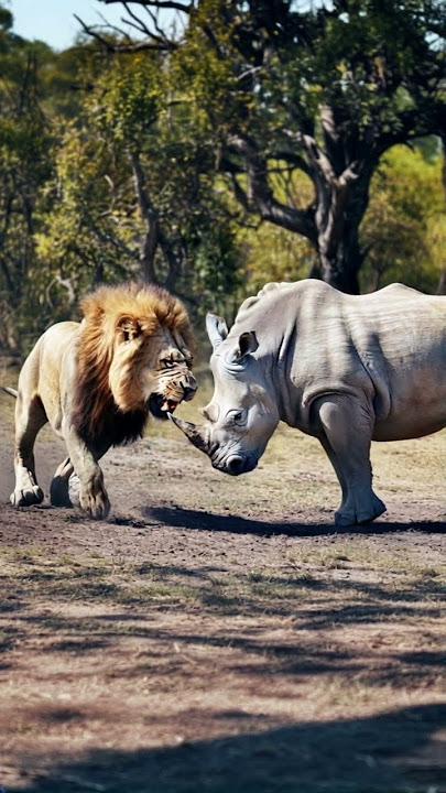 Rhino RAGE vs Lion King! 🦏🔥🦁 Who Wins? #Wildlife #lion #animalsvideo #animalshorts  #rhinoceros