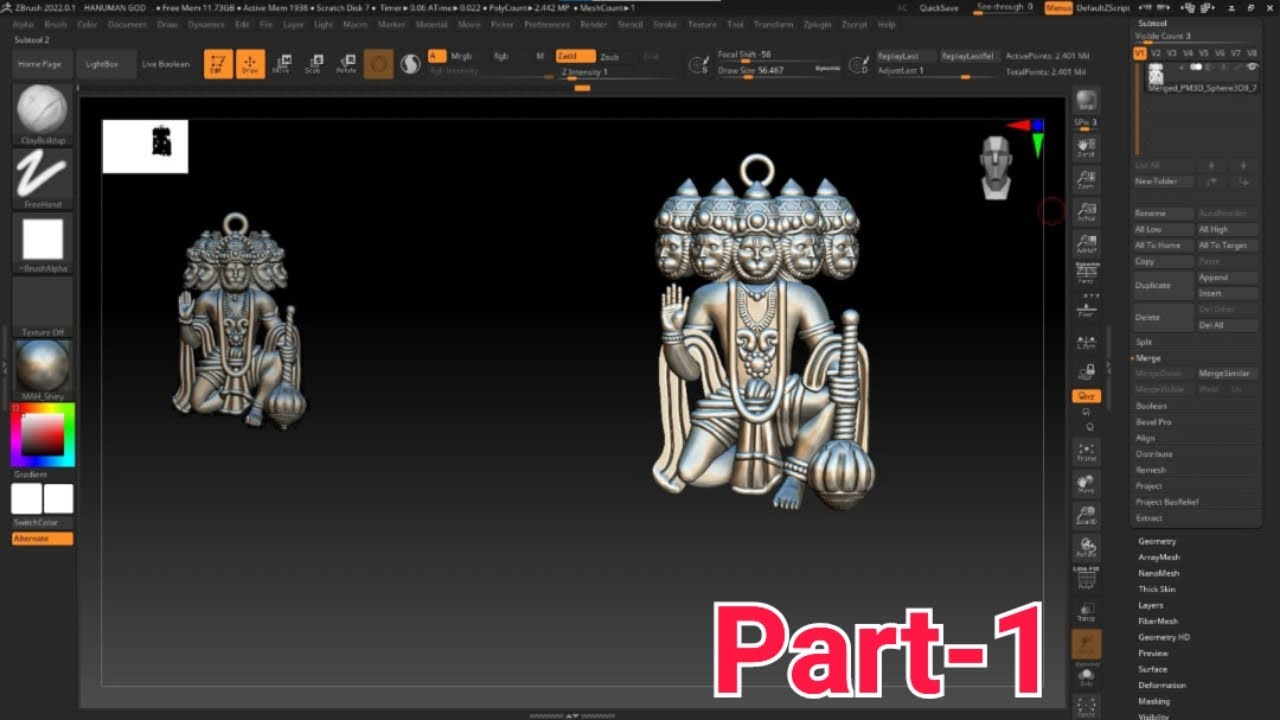 Hanuman Pendent Part 1 zbrush Tutorial 3d jewelery design - YouTube