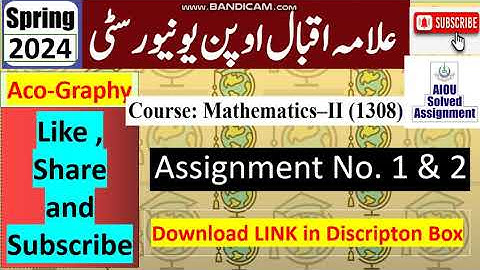 ⏩ AIOU Code 1308 Solved Assignment No.1 & 2 Spring 2024 || Subject: Math – II || Level: FA/ I Com