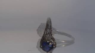 1925 Art Deco Era 2.07cts Blue Sapphire in Ornate Filigree Mounting 18k WG *GORGEOUS Ring*