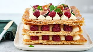 Dessert "Millefeuille" is NOT a Napoleon. Puff pastry recipe and vanilla custard