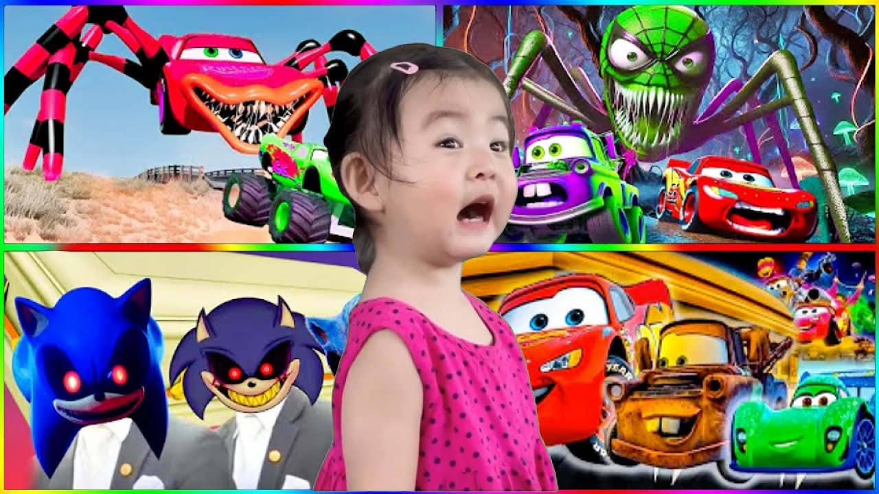 BABY REACTION 😱🆚 SPIDER MONSTER CAR.EXE 🕷️🆚 SONIC.EXE 👿🆚 CARTOON CARS ONLY ONE WILL WIN THIS BATTLE!