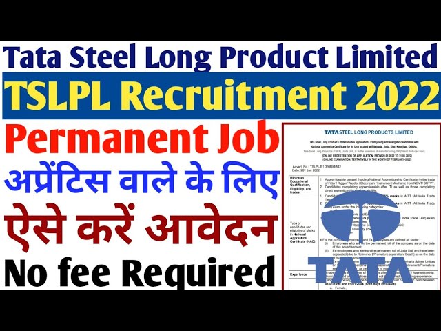 Tata Steel Long Products Limited Vacancy 2022 ‣ Anil Sir ITI