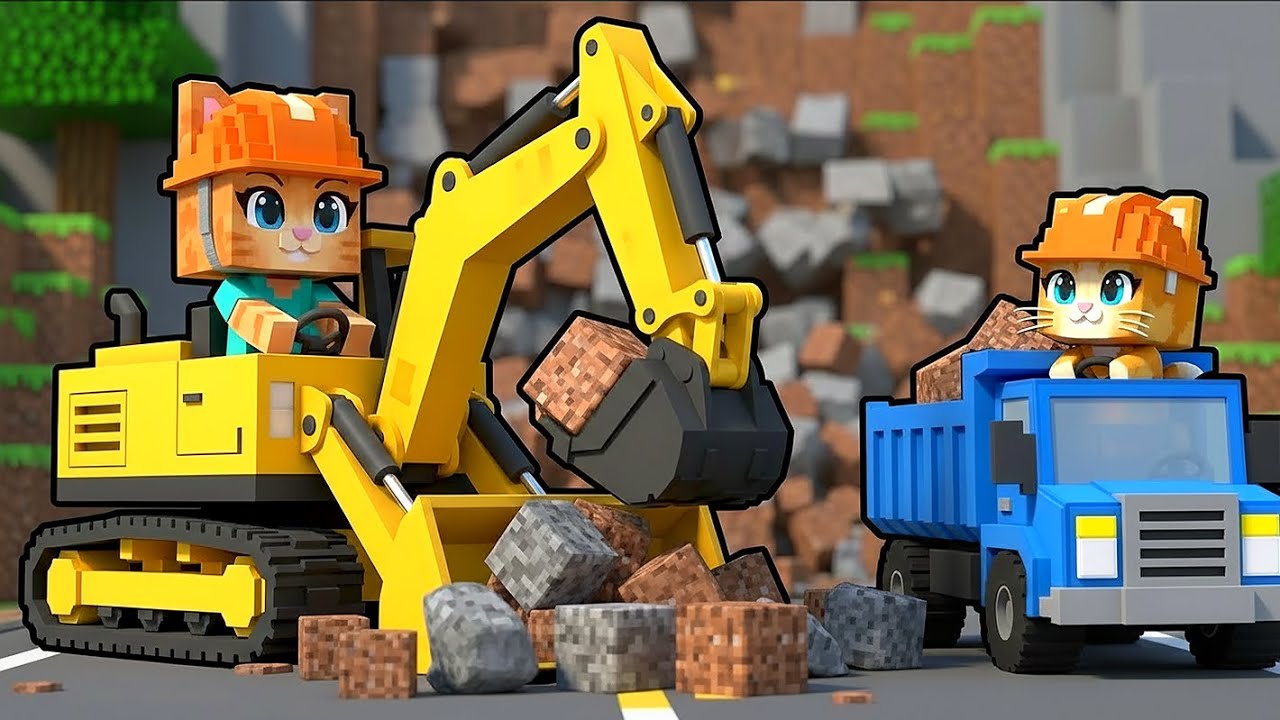 Road Rescue Mission! 🚜🚧 | Ginger & Mom Clear a Landslide | Minecraft Story 