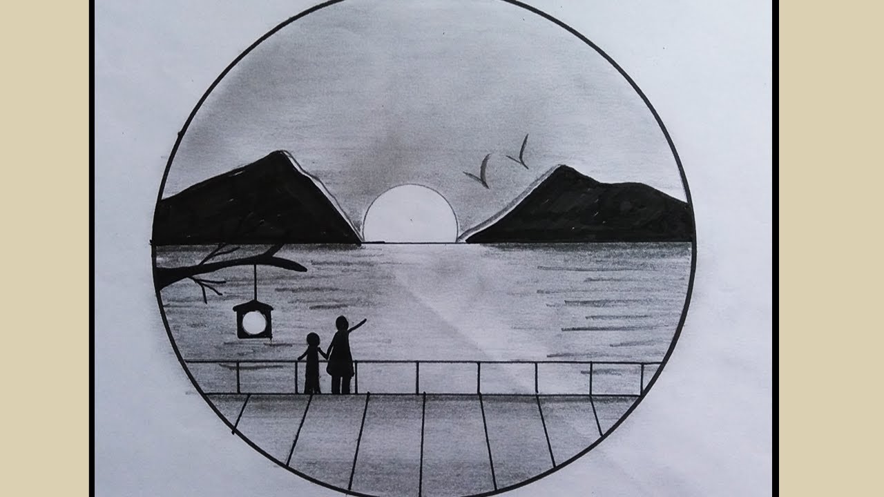 How to draw a circle scenery very easy and quickly - YouTube