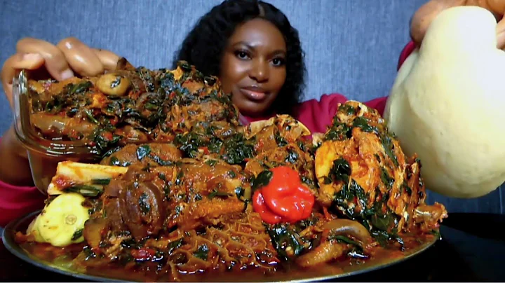 Asmr mukbang delicious vegetables soup with fufu