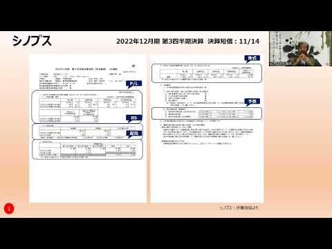 シノプス、決算短信の解説、2022年12月期、第3四半期決算！