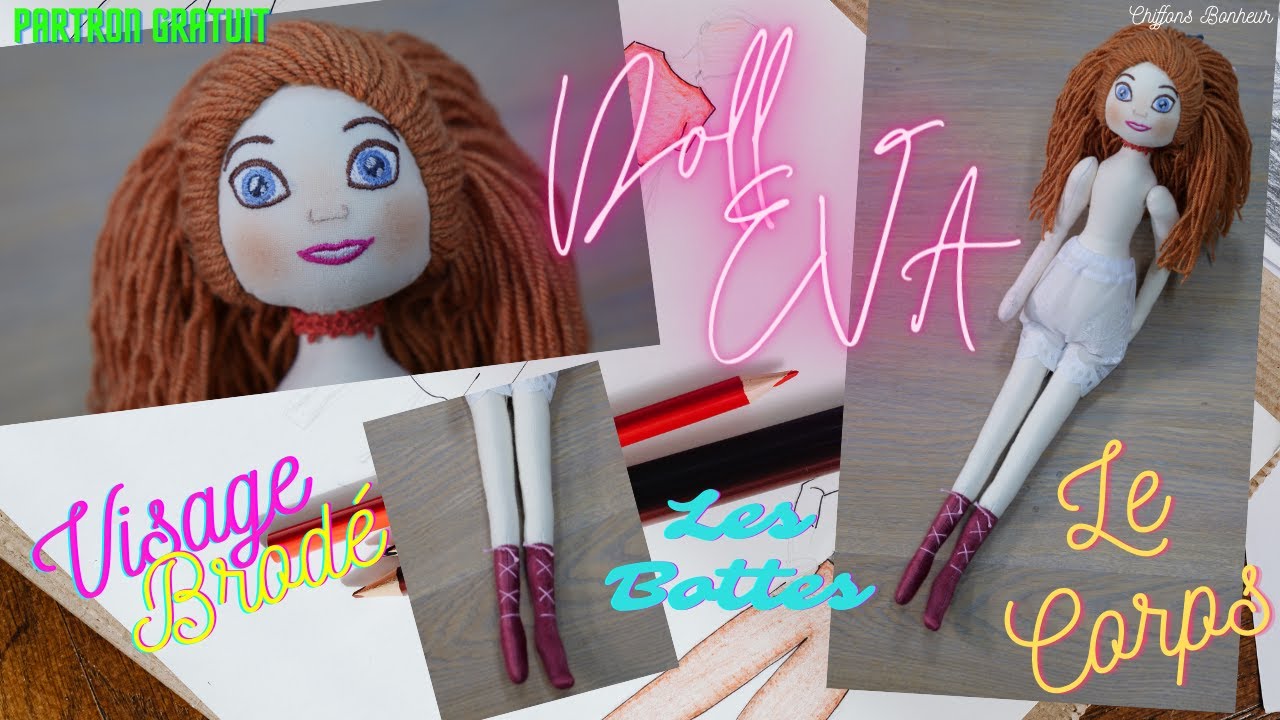 couture poupée de chiffon version poupée mannequin EVA, boneca de pano, rag doll, au visage brodé