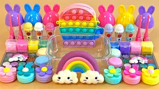 Радуга слайм. 🌈💤❄️ Добавляю в слайм косметику, блестки и бусины. 👑 ASMR Slime Video 1080p.