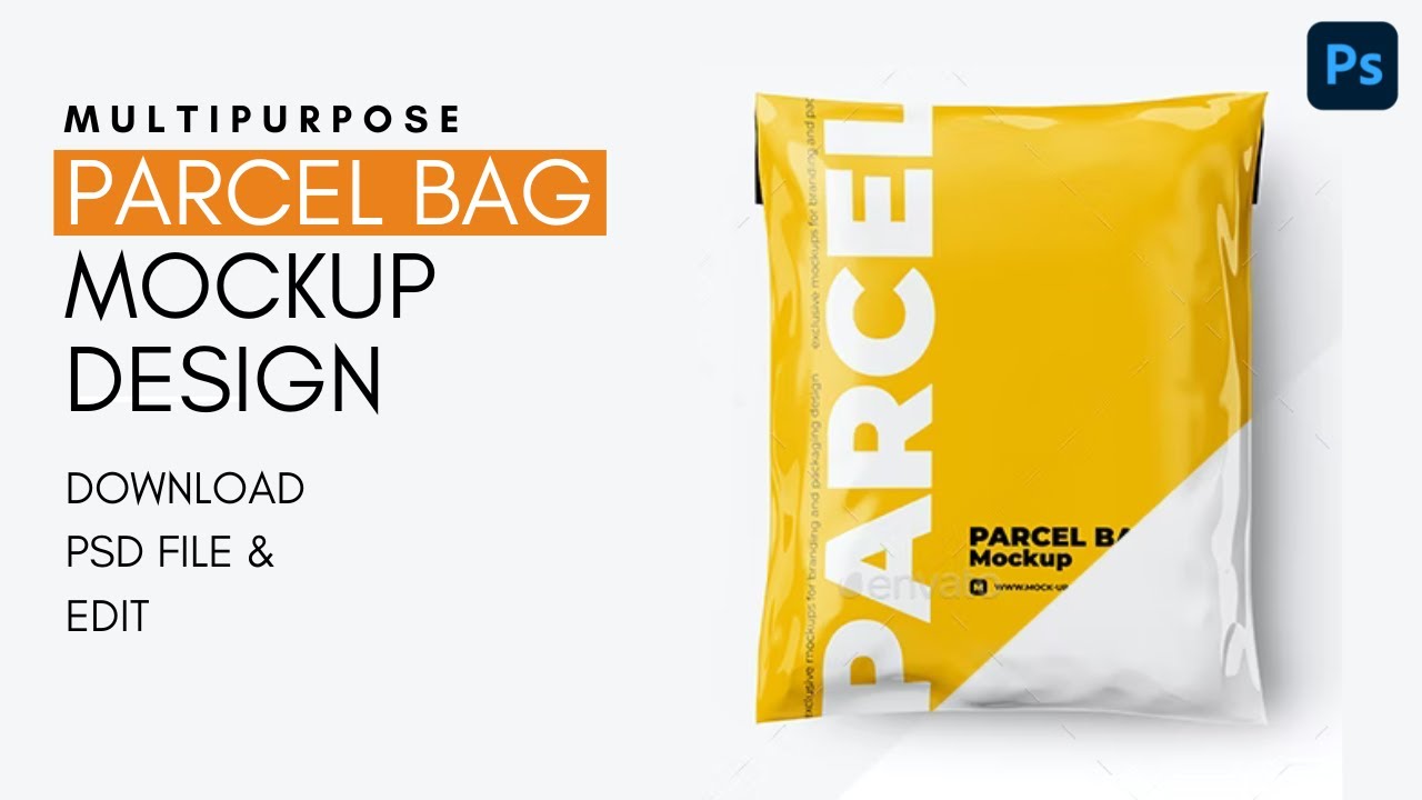 Parcel Bag Mockup Design PSD Template file courier, delivery