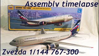 Zvezda 1/144 Aeroflot 767-300 / Assembly timelapse / Zv7005