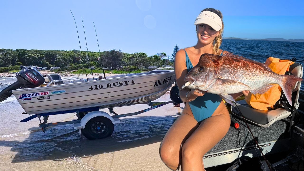 We got a TINNY! | Beach Launching BIG REDs Point Plomer SNAPPER Fishing