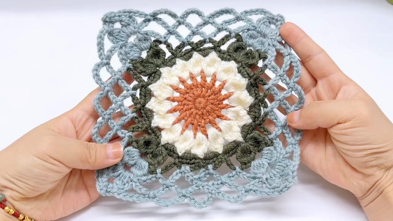 Step by Step Crochet Flower Square  Multi purpose Motif