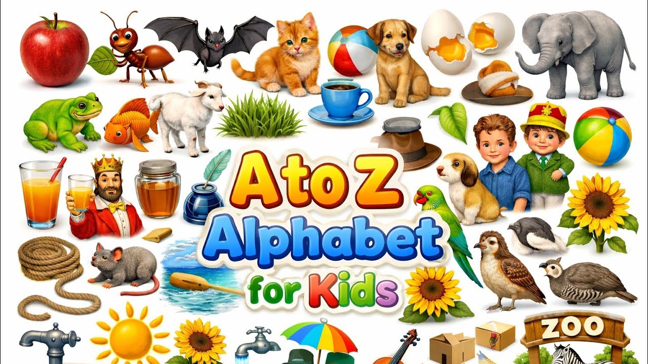A to Z Alphabet for Kids 🧒 | ABC Learning with Animals & Objects 🐶🍎 | Kids Education
