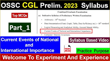 OSSC CGL Current events of National and International Importance | #ossc #ossccgl #ossccgl2023